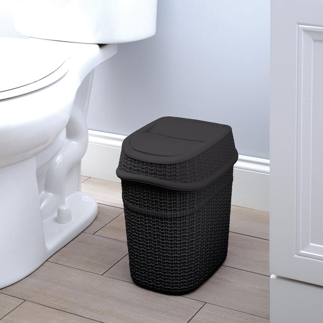 Bath Bliss 2 Pack 9.5 Liter Plastic Sailor Knot Swing Top Waste Bin in Matte Black