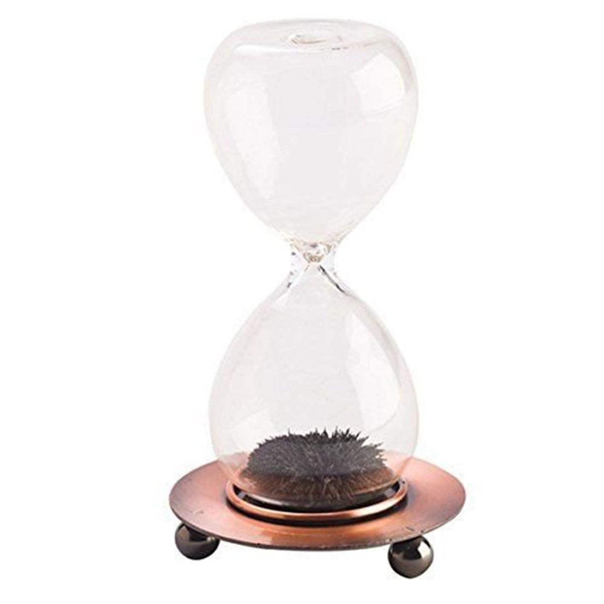 Ideas In Life Hand-Blown Glass Sand Timer Magnet Magnetic Office Toy with Wooden Base Create 3-D Art 
