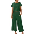 thumbnail image 2 of zanvin Ensembles 2 Pcs pour Femmes, Ensembles Assortis d'Été 2 Pcs pour Détente pour Femmes, Tenues Unies en Lin, Hauts à Col Rond à Manches Courtes et Pantalons Longs, Survêtements, 2 of 5