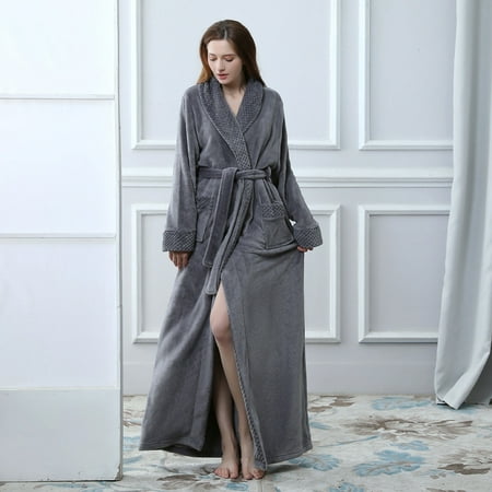

〖TOTO〗Intimates For Women Splice Winter Solid Color Lengthened Bathrobe Splicing Home Clothes Long Sleeved Robe Coat