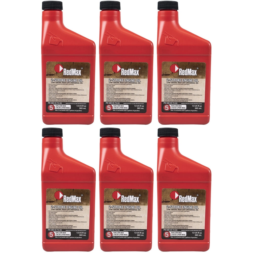 6 Pack 13oz Bottles of Red Max Synthetic 2 Stroke Oil w/ Fuel