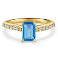 thumbnail image 3 of Gem Stone King 10K Yellow Gold Swiss Blue Topaz and Lab Grown Diamond Engagement Ring for Women | 1.15 Cttw | Emerald Cut 7X5MM | Gemstone November Birthstone | Size 6, 3 of 6