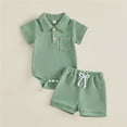 thumbnail image 2 of Mercatoo Newborn 0 3 6 12 18 Months Baby Boy Summer Clothes Solid Color 𝐑omper Short Sets Cute Casual Knit 2 Piece Infant Outfits, 2 of 4