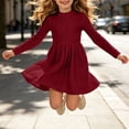thumbnail image 4 of Cmtiyu Girls Fall Dresses Long Sleeve Crew Neck Pocket Ribbed Knit Dress Soft Lightweight Casual Red A Line Swing Dress for Girls 5-15 Years, 4 of 9