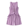 thumbnail image 7 of Mifsaly 2 Piece Linen Set for Women Sleeveless V Neck Button Down Peplum Top and Loose Shorts Lightweight Flowy Casual Vacation Summer Outfits Purple,M, 7 of 7