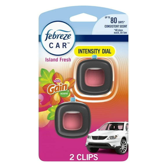Febreze Car Air Freshener, Odor-Fighting Car Vent Clip, Gain Island Fresh, 2 Count - 3 Pack