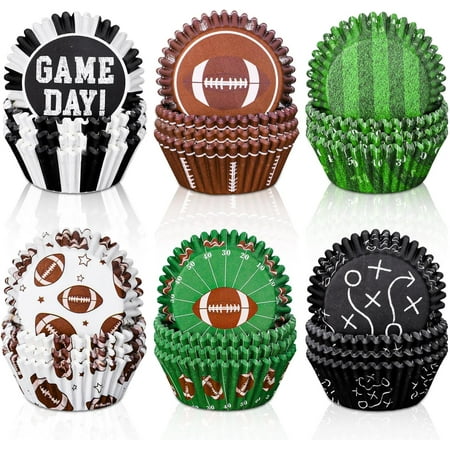 **600pcs football cupcake liners 6 styles rugby cupcake wrappers baking cups holders sports theme muffin baking liners for birthday party holiday party post-match celebration