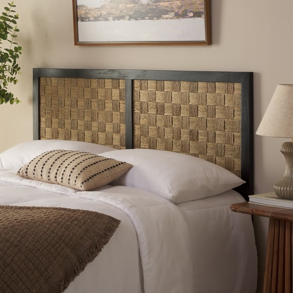 Safavieh Halvor King Coastal Rattan Headboard, Black/Natural