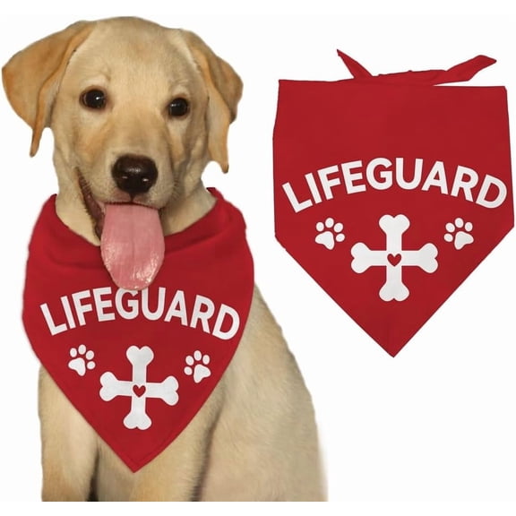 1 Pc Lifeguard Pet Dog Bandana Scarf Bone Paw Prints Pattern Pet Scarf Adjustable Triangle Bibs Washable Polyester Handkerchief Accessories for Puppy Small Medium Dog Pet 22.4x15.7inch Colorful