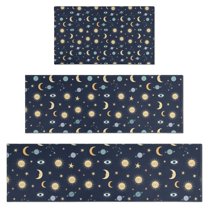 Dark Blue Sun Moon Star Eye Planet Pattern Kitchen Rugs Sets Of 3,Kitchen Runner Rugs Non Skid Washable,Decorative Kitchen Floor Mats for Kitchen,Sink,Laundry,17"x30"  17"x47"   17"x59"
