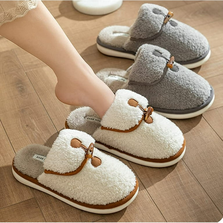 PIKADINGNIS Cozy Fluffy Fur Soft House Slippers for Women Men