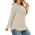 thumbnail image 2 of NISVIYA Women's Plus Size Fall High-Low Knit Sweater - Long Sleeve Crew Neck Comfy Pullover Apricot, 2 of 5