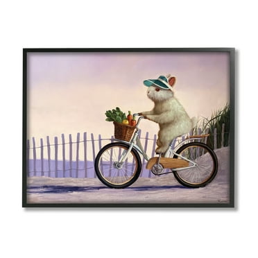 Bunny Rabbit on Bike by Nautical Beach 30 in x 24 in Framed Painting Art Print, by Stupell Home Décor