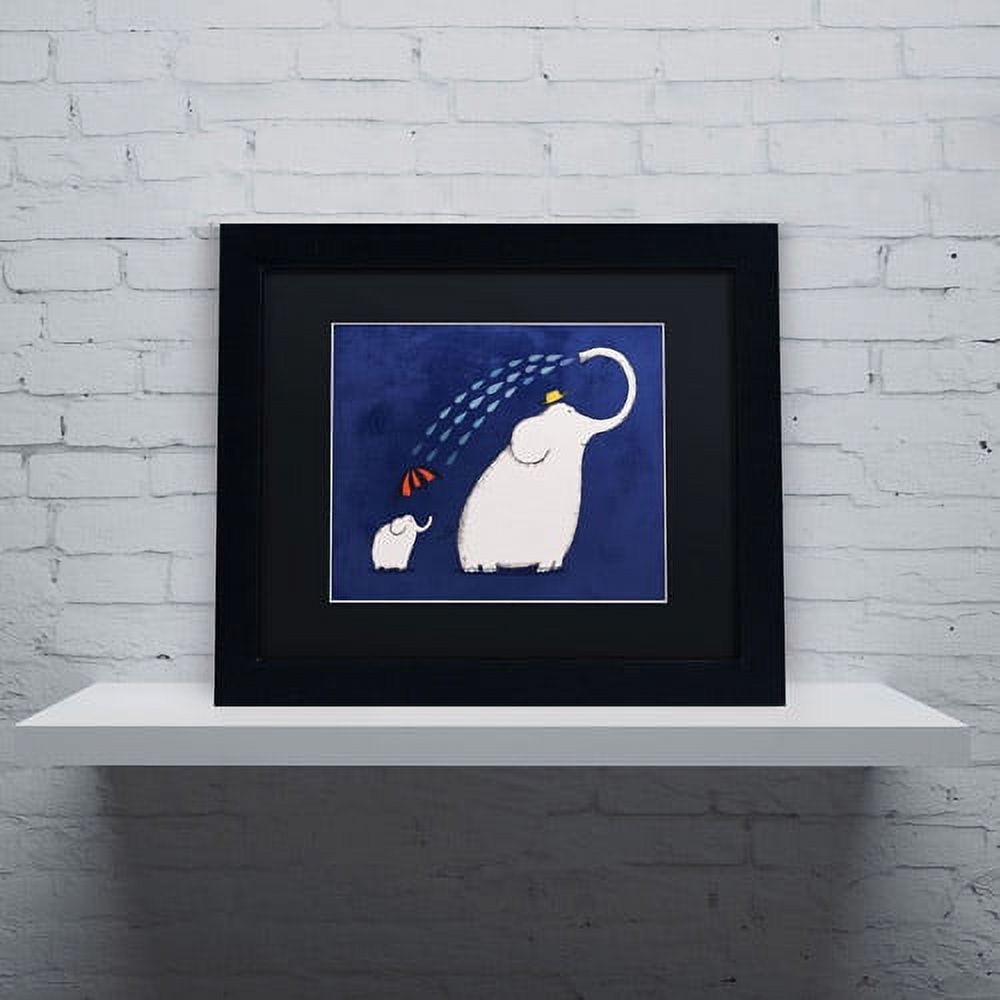 Carla Martell 'Umbrella Elephant' Black Matted Framed Art