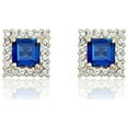 thumbnail image 6 of AVORA 10K Yellow Gold Princess-cut Created Blue Sapphire and Simulated Diamond CZ Halo Stud Earrings, 6 of 6