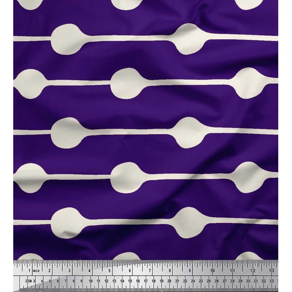 Soimoi Purple Cotton Duck Fabric Dot & Stripe Print Fabric by the Yard 56 Inch Wide