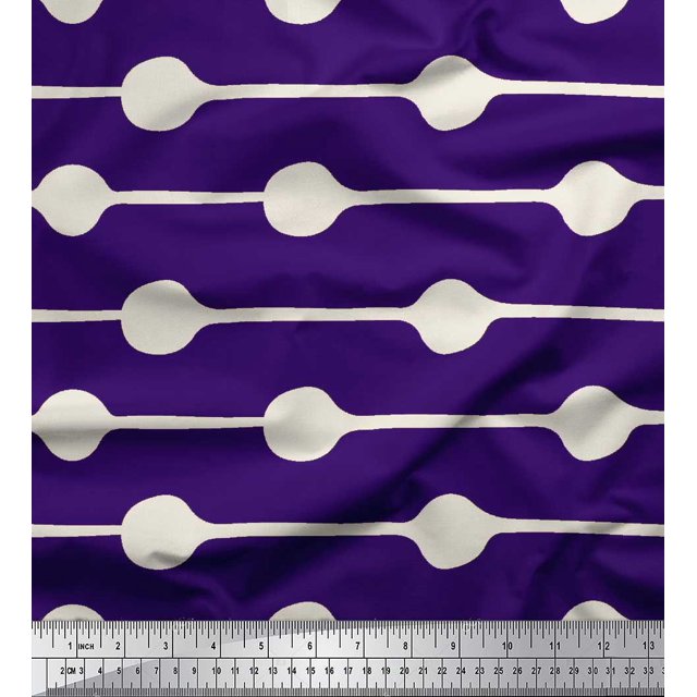 Soimoi Purple Rayon Crepe Fabric Dot & Stripe Print Fabric by Yard 46 Inch Wide
