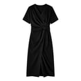 thumbnail image 5 of QUNYINEY Vacation Womens Dress Black Summer Long Short Sleeve Wrap Dress with Pockets Slit Casual V Neck Loose Fit Dresses, 5 of 6