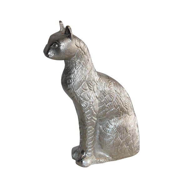 Nifao Aluminum Artistry Intricately Sitting Cat Statue in Silver – Home Decor Sculpture, 10"L x 4"W x 13"H