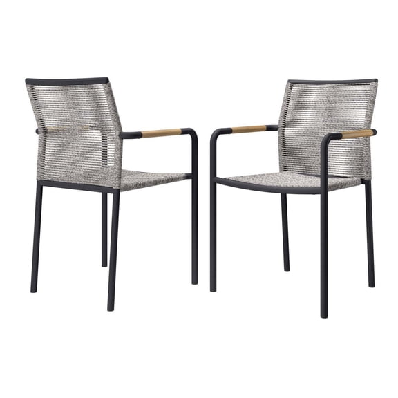 Side Dining Chair, Set of 2, Light Grey Gray, Stainless Metal, Outdoor Patio Balcony Cafe Bistro Garden Hospitality Restaurant, Modern Contemporary HB33605