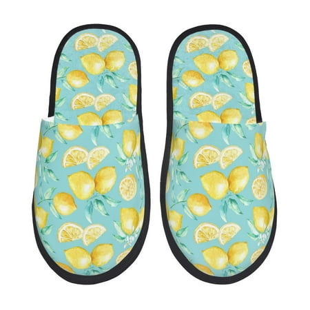 Balery Yellow Lemon Slient Indoor Furry Fleece Comfort House Shoes Soft Non-Slip Home Shoes Cotton slippers House Slippers-- Large