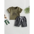 thumbnail image 2 of Bagilaanoe 2pcs Toddler Baby Boys Short Pants Set Letters Print Short Sleeve T-shirt Tops + Shorts 6M 12M 18M 24M 3T 4T Kids Casual Summer Outfits, 2 of 8