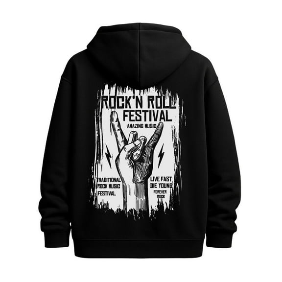 Rock'n'Roll Festival funny hoodies music for men graphic hoodies black Winter wear, vintage style, comfortable fit, patterned sweatshirt, streetwear lovers funny vintage