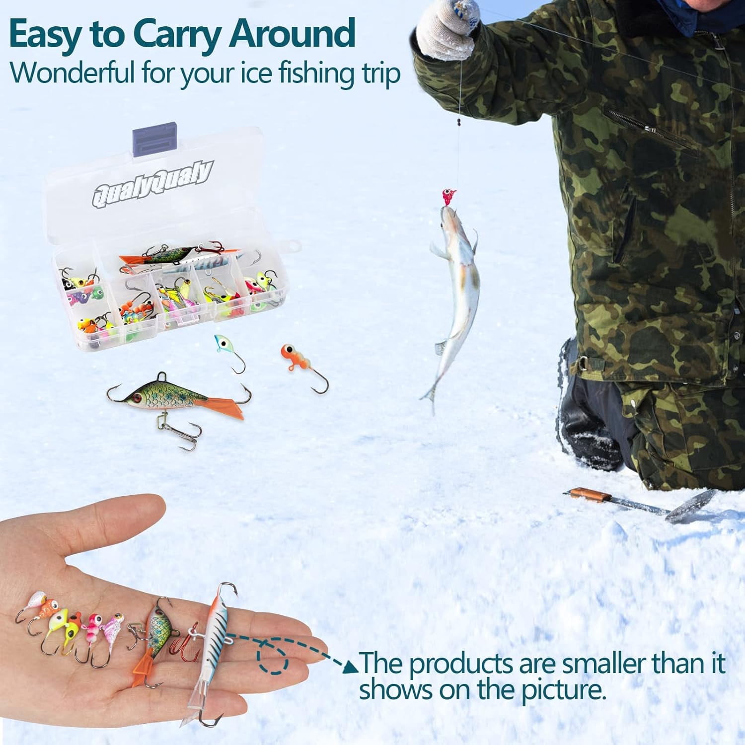 THKFISH Fishing Lures Ice Fishing Jigs 38/40PCS Ice Fishing Gear Jigs Head Panfish Crappie Jigs Ice Fishing Jigging Lures Kit for Panfish,Crappie, Walleye