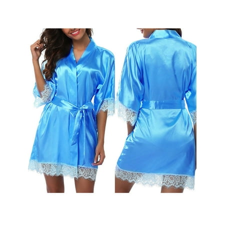 

Women s Stylish Night Robes Lace Smooth Robes Bridesmaid Bridal Party Satin Robes Sleepwear with Removable Waist Belt