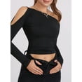 thumbnail image 3 of KelaJuan Women T-shirt Long Sleeve Asymmetric Neck Solid Color Slim Fit Fall Tops Clubwear, 3 of 6