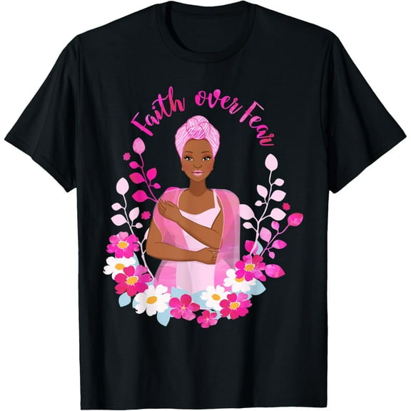 Faith Over Fear Breast Cancer Awareness African American T-Shirt Tee