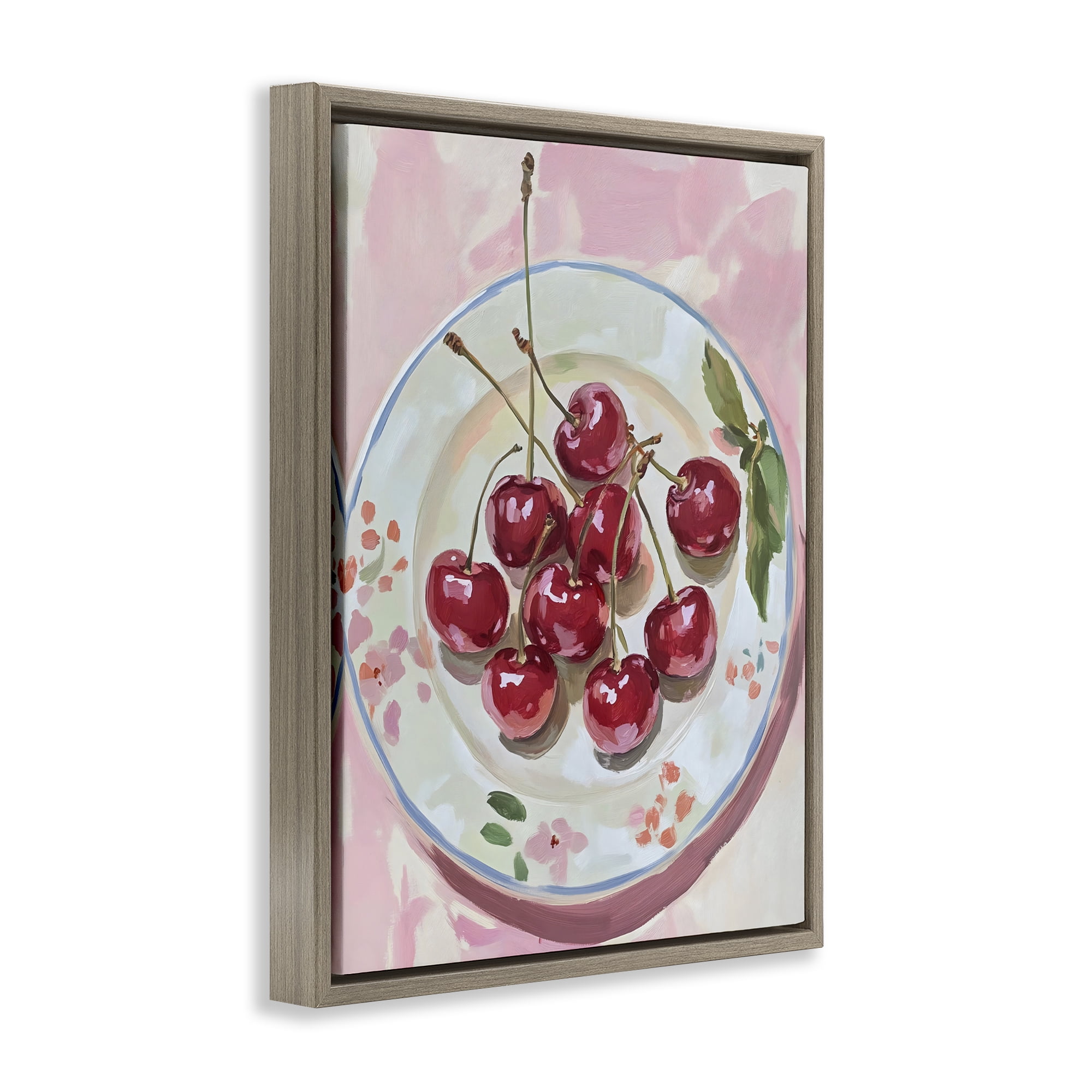 Stupell Industries Plate of Summer Cherries Brown Framed Floater Canvas Wall Art, design by The Prints Vibe