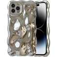 thumbnail image 2 of Case for iPhone 14 Pro Max 6.7 inch, Cute Solid Color Curly Wave Shape Shockproof Soft Bumper Phone Case, Candy Water Ripple 3D Silicon Slim Pretty Case Non-Yellowing Cover, Gold, 2 of 13