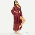 thumbnail image 6 of See Through Lingerie For Women Silk Satin Kimono Robe Bathrobe Belt Pajamas Bodysuit Red XXL, 6 of 6