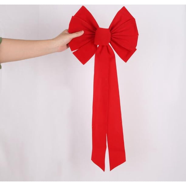 Lazo largo de Navidad para decoración del hogar, lazo rojo aterciopelado para árbol de Navidad, pajarita grande, decoraciones navideñas