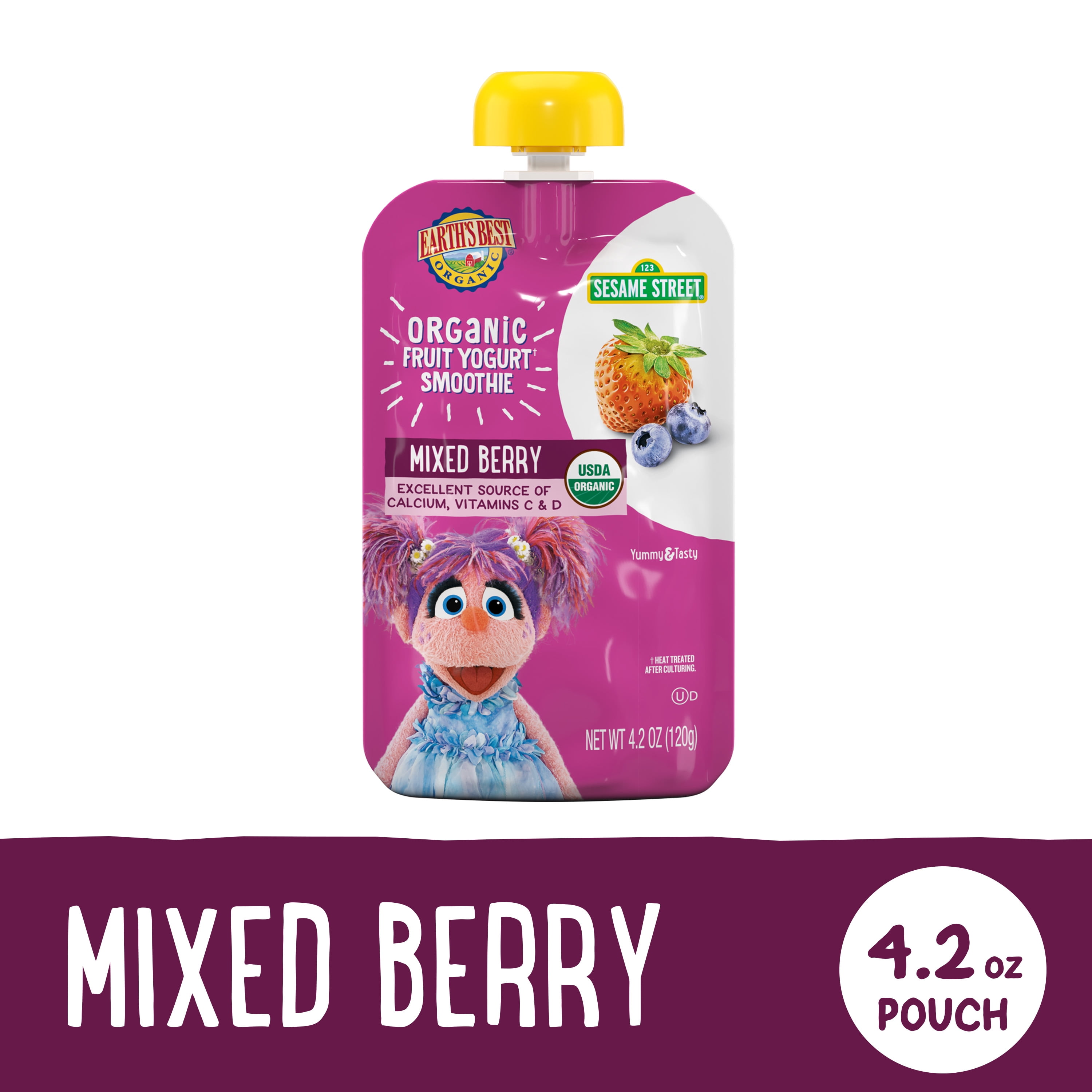 (12 pack) Earth's Best Organic Fruit Yogurt Smoothie Toddler Food, Mixed Berry, 4.2 oz Pouch
