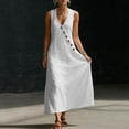 thumbnail image 6 of ZQUUVOU Maxi Dresses for Women Cotton Summer Sleeveless Deep V Button Down Tank Dress with Pocket Casual Boho Beach Vacation White, 6 of 8