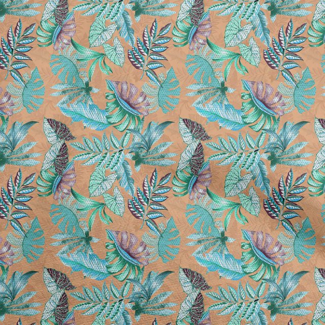oneOone Polyester Spandex Peach Fabric Tropical Leaf Craft Projects Decor Fabric Printed By The Yard 56 Inch Wide