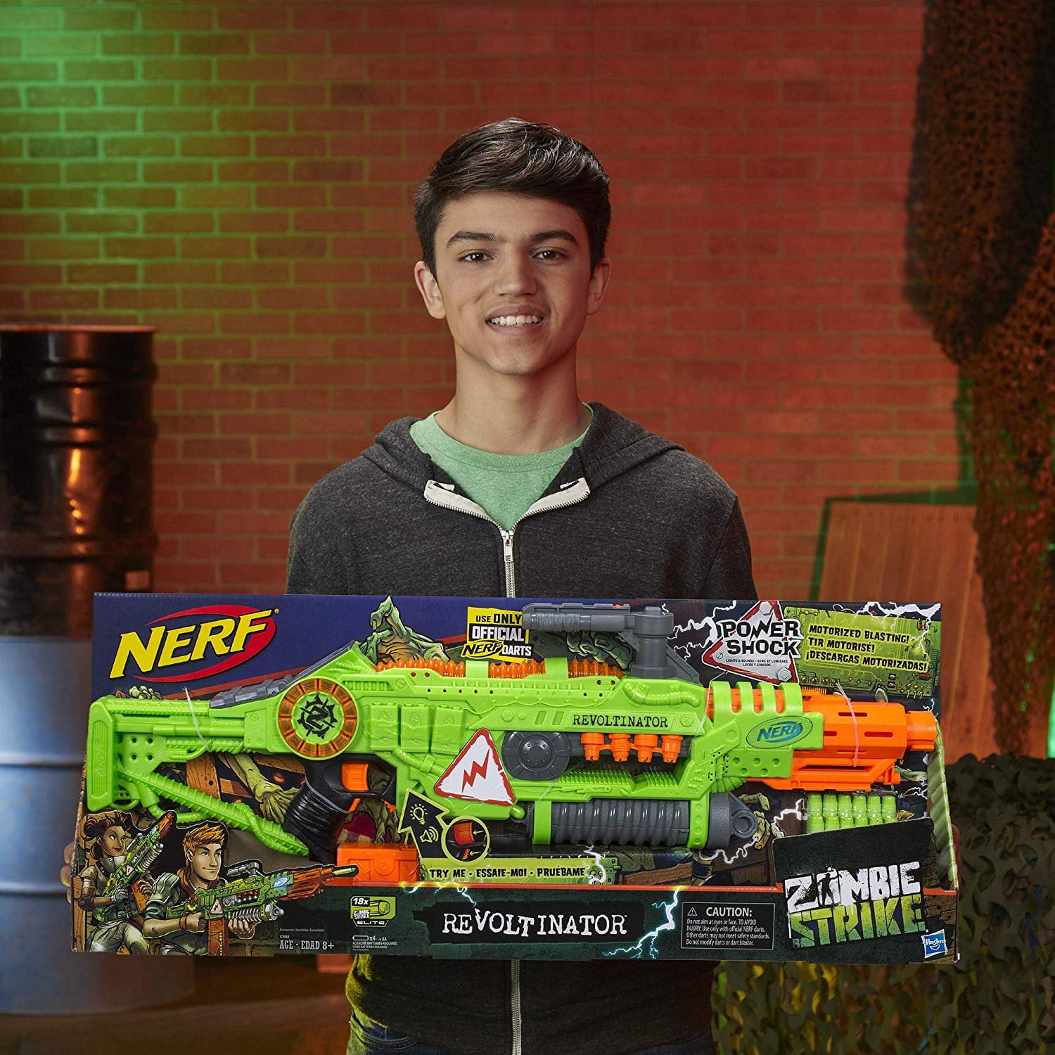 NERF Revoltinator Zombie Strike Toy Blaster with Motorized Lights Sounds &  18 Official Darts for Kids, Teens, & Adults