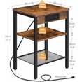 thumbnail image 3 of Side Table with Charging Station and USB Port, Small End Table for Small Space, 3-Tier Nightstand with Adjustable Shelf, for Living Room, Bedroom and Balcony, Rustic Brown BF112BZ01, 3 of 9