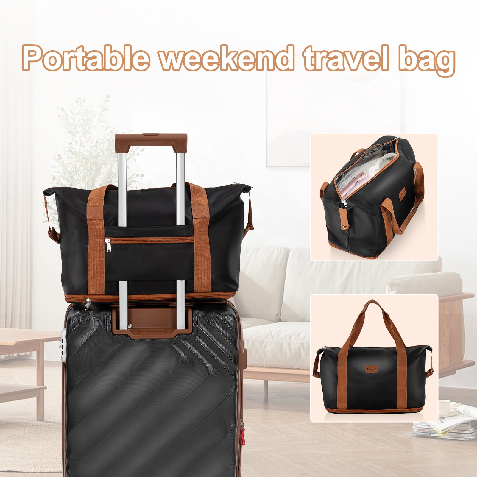 Rosamo 6 Piece Hardshell Luggage Set, Lightweight Expandable Suitcases with Spinner Wheels, TSA Lock, Durable ABSLuggage Sets for Travel；Black