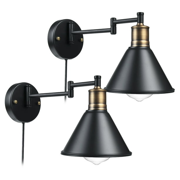 Yingtrading Swing Arm Wall Light Fixtures Plug In Cord With On Off Switch Industrial Sconce Black Finish Com - Wall Sconce Light Fixtures Plug In
