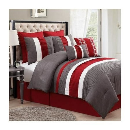 8 Piece Lawrence Comforter Set Red Grey King Walmart Com