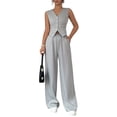 thumbnail image 3 of Laqbezok Women's 2-Piece Elegant Vest and Wide Leg Pants Set, Casual V-Neck Button Down Waistcoat and Trousers Outfit, Modern Business Casual Suit with Pockets, 3 of 6