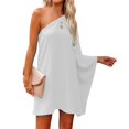 thumbnail image 6 of Women Casual Inclined Shoulder Cape Mini Dress Soild Loose Party Dress Dresses for Women Swing Petite Maxi Dress T Shirt Dress for Women Knee Length Long for Women Casual Summer plus Size Maxi Dresses, 6 of 8