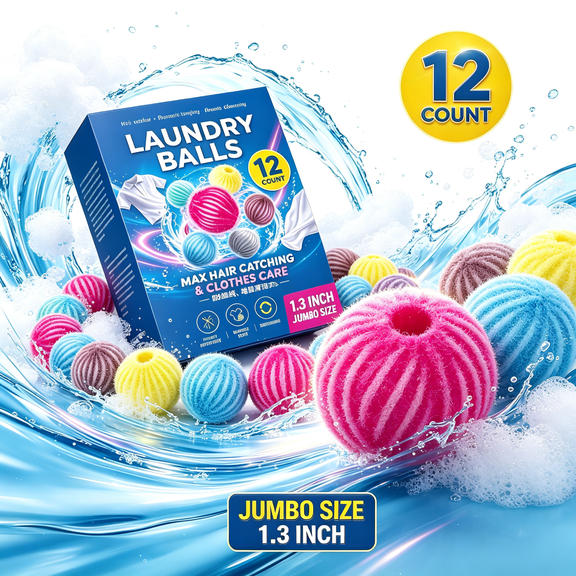 Laundry Balls for Dryer,Pet Hair Remover,Upgraded Extra Large Reusable Washer and Dryer Fur Extractor for Heavy Duty Bedding 12 Pack