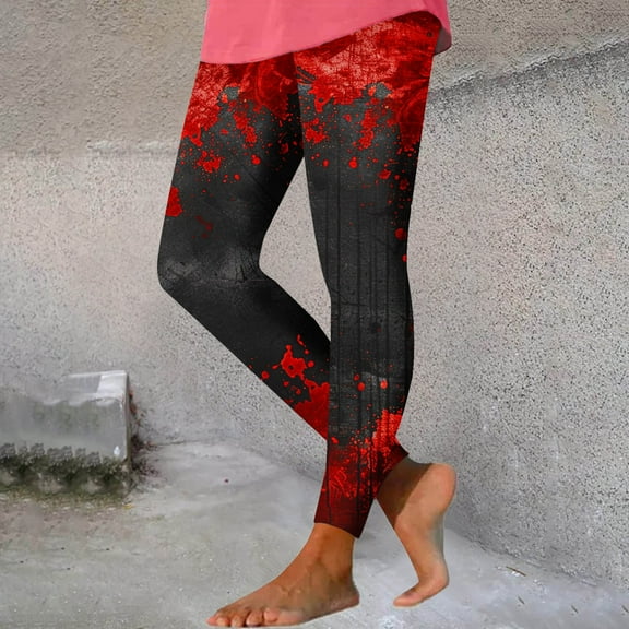 Fartey Womens Halloween Leggings Funny Ghost Printed High Waist Workout Pant Soft Stretch Athletic Running Yoga Pants Multicolor XL