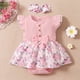 thumbnail image 2 of 0-18 Meses Bebé Niña Mameluco Vestido De Manga Mosca Mono Floral Con Diadema, 2 of 3