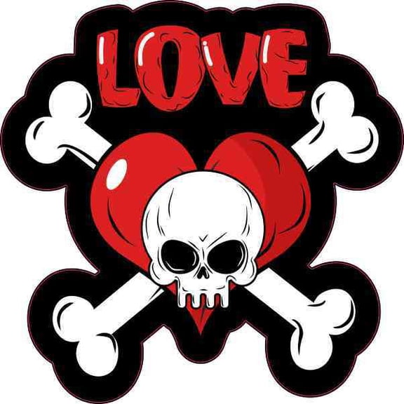 4in X 4in Love Skull and Crossbones Sticker Vinyl Vehicle Bumper