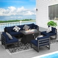 thumbnail image 5 of RADIATA Patio Aluminum Furniture Set with Fire Pit Table and Oversized 29" Seats, 7 Pieces Outdoor Sectional Conversation Sofa Set for Backyard, Poolside, 500 lb/Seat, Gray & Navy Blue, 5 of 13